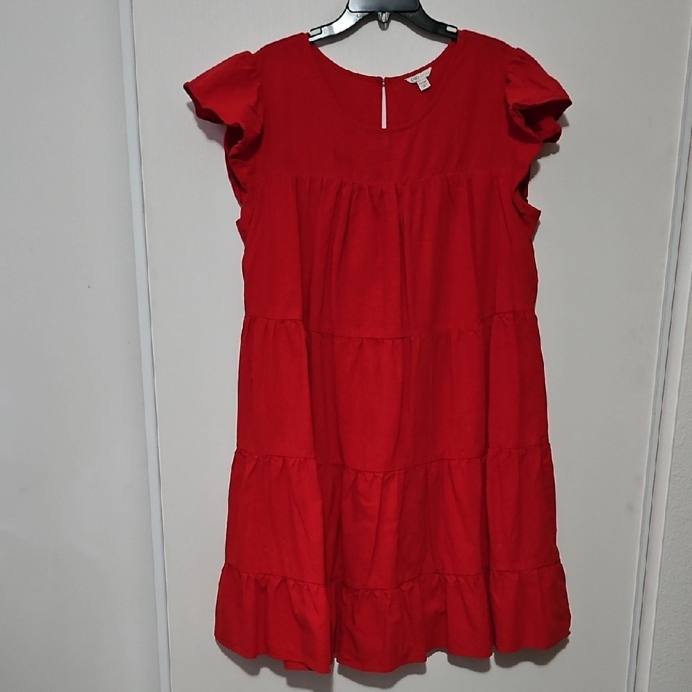 Cato Vibrant Red Tiered Dress